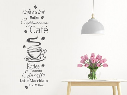 Wandtattoo Kaffee SpezialitÃ¤ten mit Kaffeebohnen