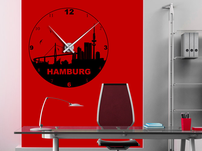 Wandtattoo Uhr Skyline Hamburg