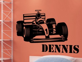 Wandtattoo Formel- Rennwagen mit Name 