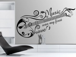 Wandtattoo Music Love mit Gitarren-Ornament