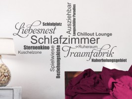 Wandtattoo Schlafzimmer, Liebesnest, Traumfabrik...