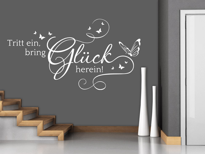 Wandtattoo Tritt ein Bring Glück hinein bei Homesticker.de